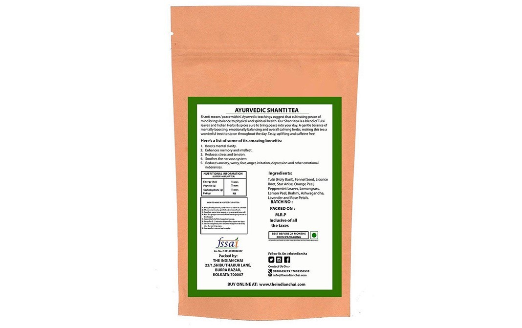 The Indian Chai Ayurvedic Shanti Tea    Pack  100 grams